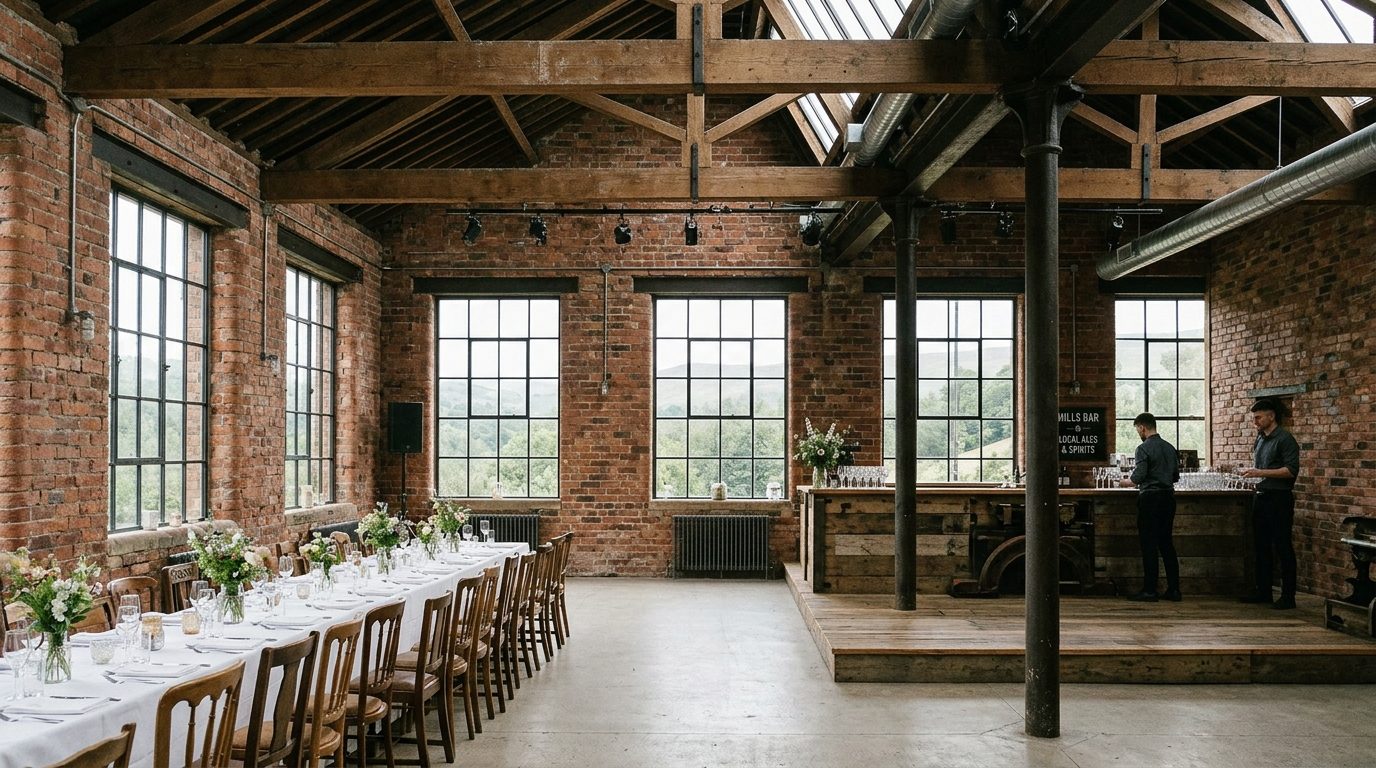 Types of converted spaces for Adaptive-Reuse Wedding Venues UK: Factories & Libraries