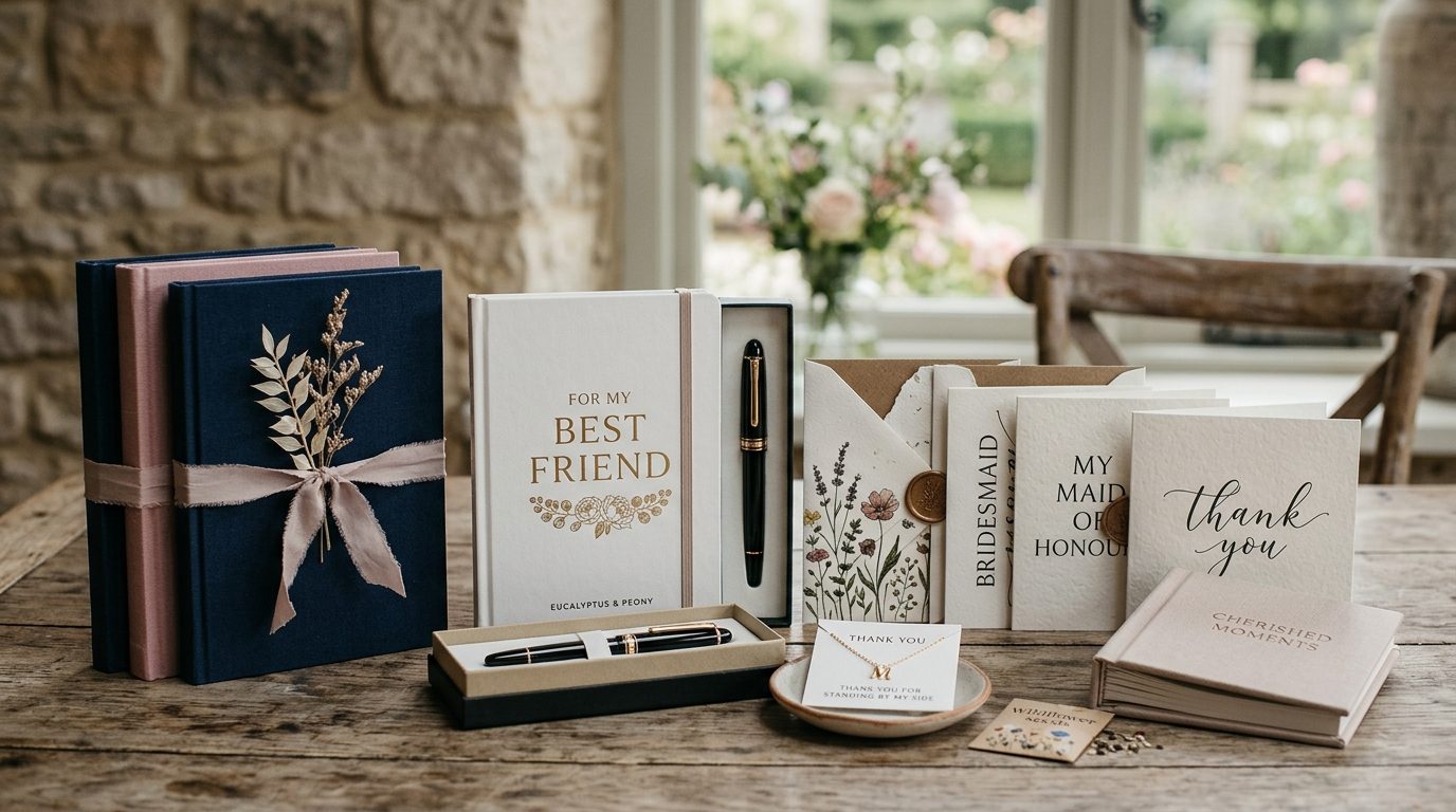 Books, stationery, and sentimental gifts (£15-£60) for Bridesmaid Thank-You Gifts UK 2026: 30 Ideas