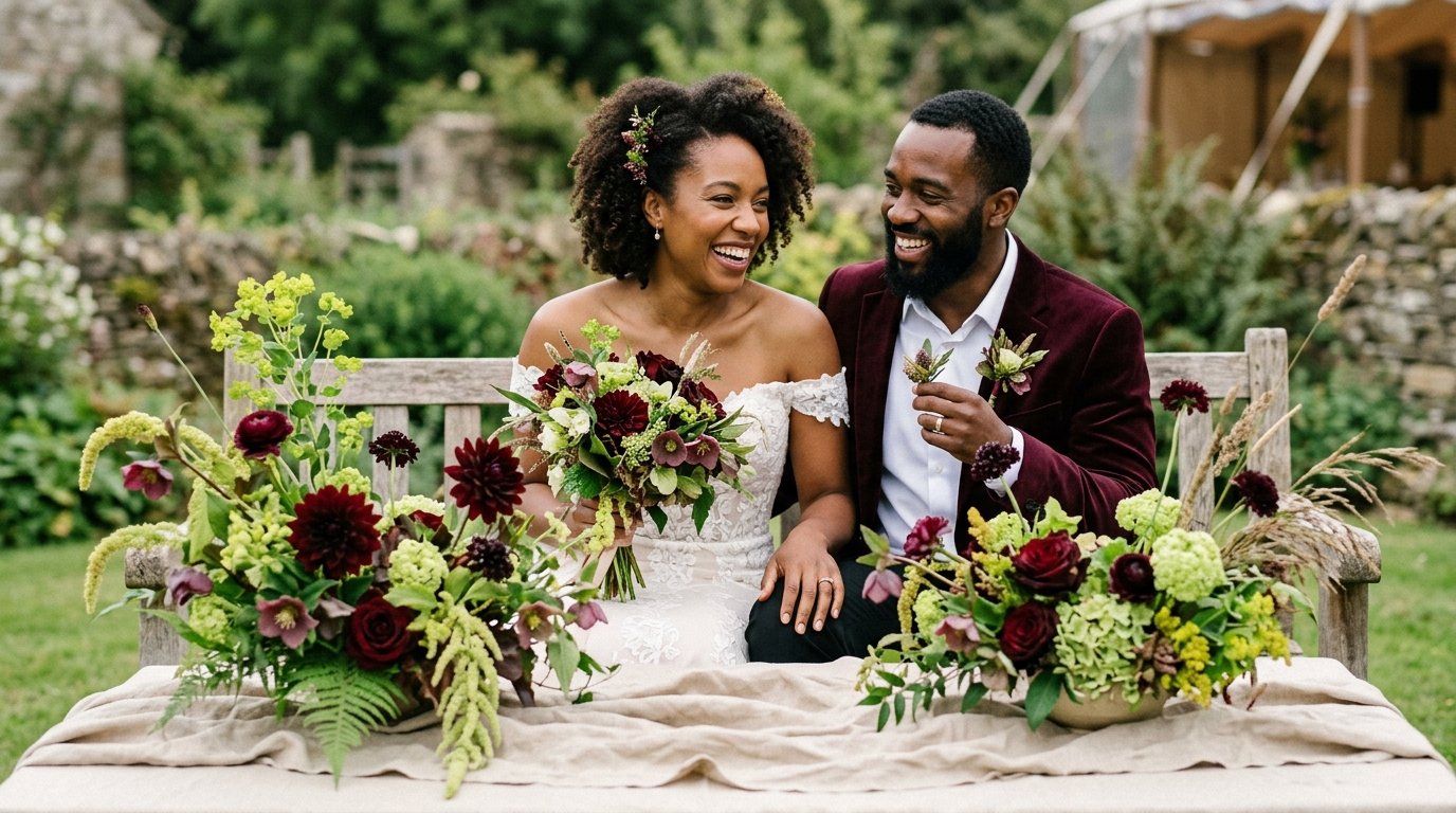 Burgundy + Chartreuse: The Boldest 2026 Wedding Palette — The flowers of this palette, editorial photography for Weddings Hub