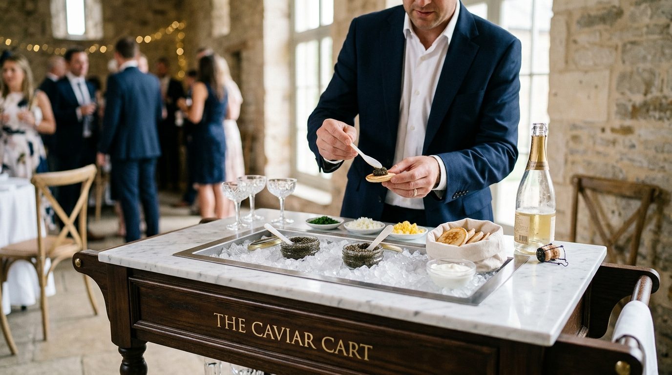 Caviar carts: what you're actually hiring for Caviar Carts & Oyster Shuckers: The UK Wedding Trend