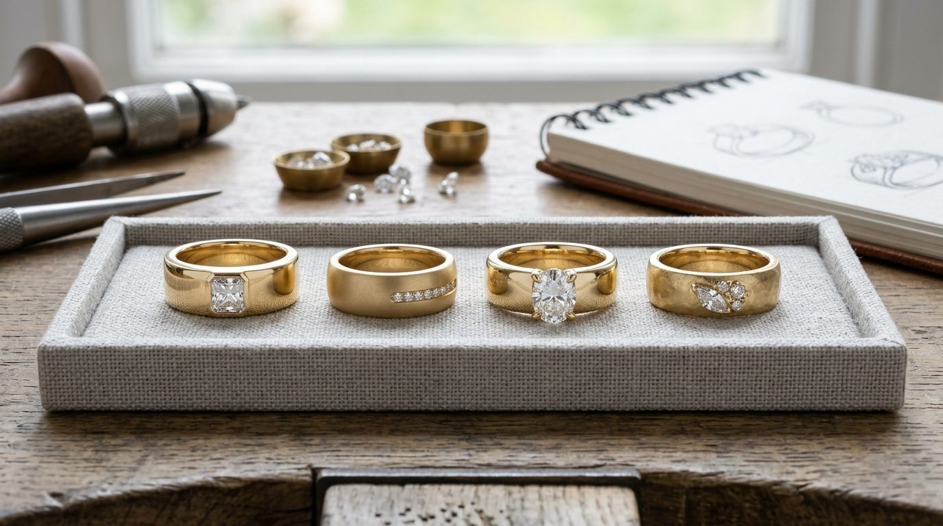 The four types of cigar band design for Cigar Band Engagement Rings: The Dua Lipa Effect