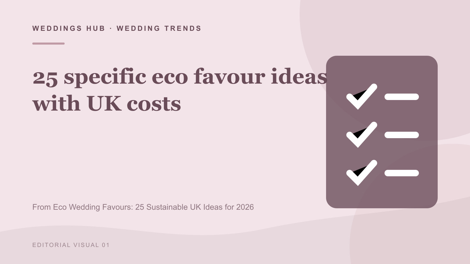 Illustrated guide to 25 specific eco favour ideas with UK costs in Eco Wedding Favours: 25 Sustainable UK Ideas for 2026