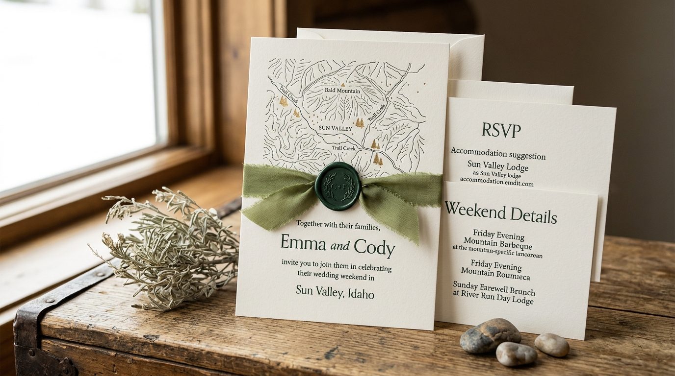 2. Make stationery location-specific for Emma Roberts & Cody John's Sun Valley Wedding Ideas