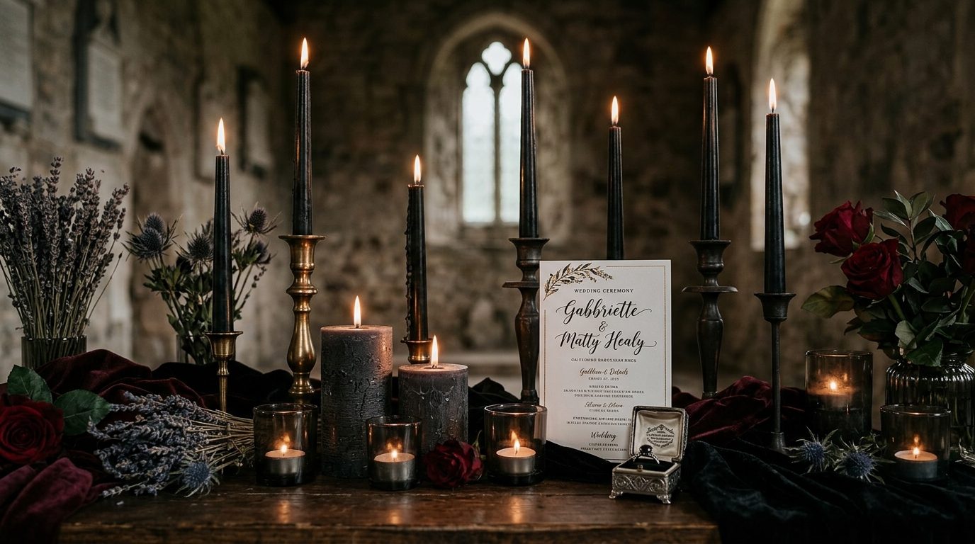 5. Build candlelight in layers for Gabbriette & Matty Healy's Gothic Wedding Ideas