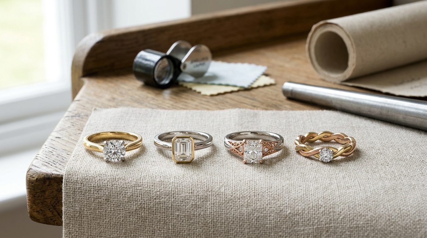 The four main two-tone configurations for Mixed Metal Engagement Rings: Two-Tone UK Guide