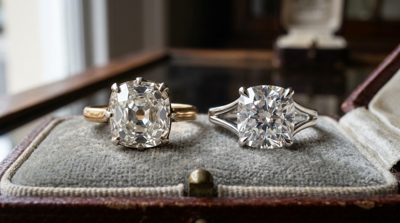 The price advantage over modern cuts for Old Mine Cushion Cuts: Antique Engagement Rings UK