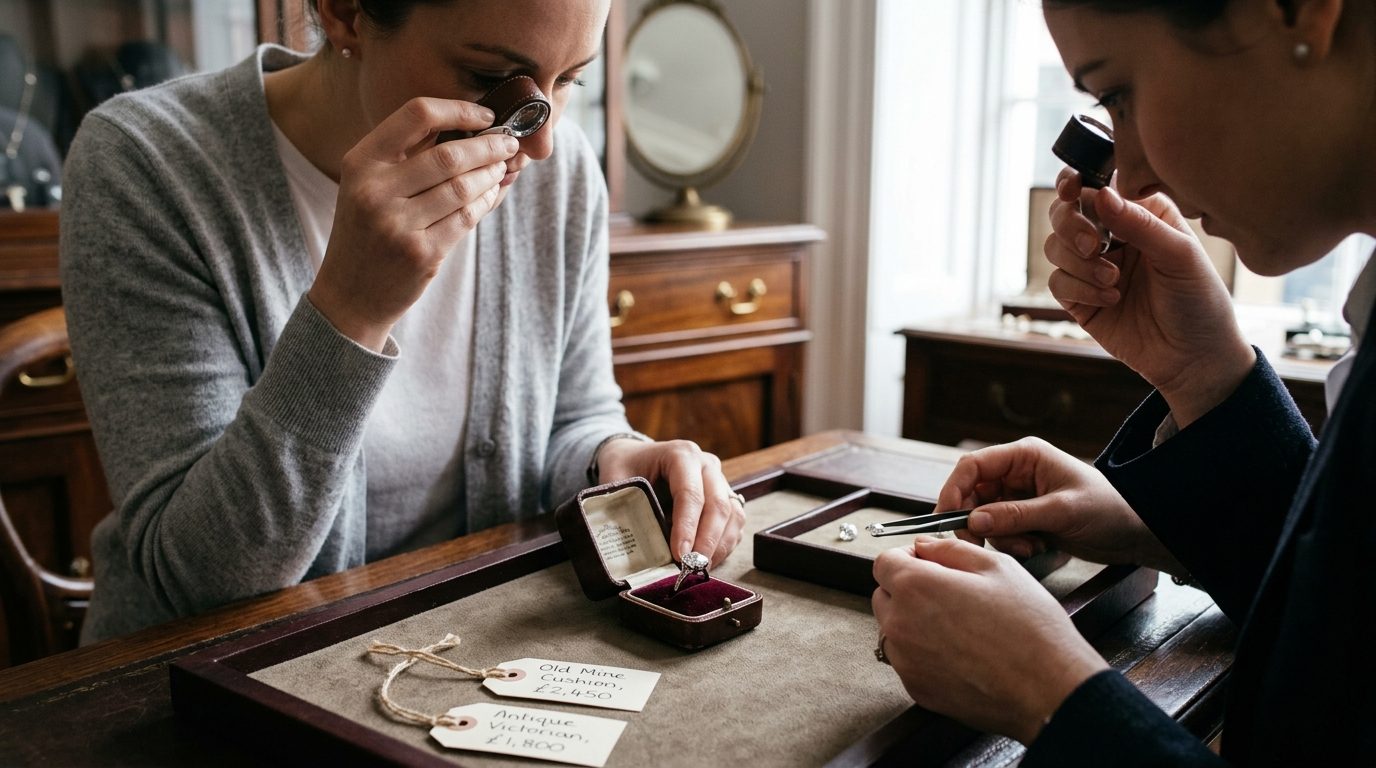 Finding genuine old mine cushion cuts in the UK for Old Mine Cushion Cuts: Antique Engagement Rings UK