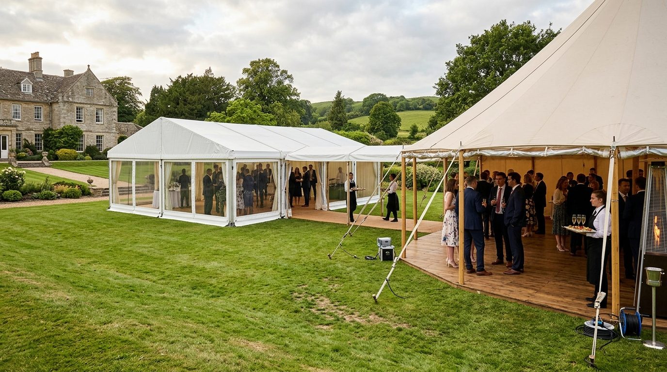 The drinks reception for Outdoor Weddings: Beautiful But Plan for Rain
