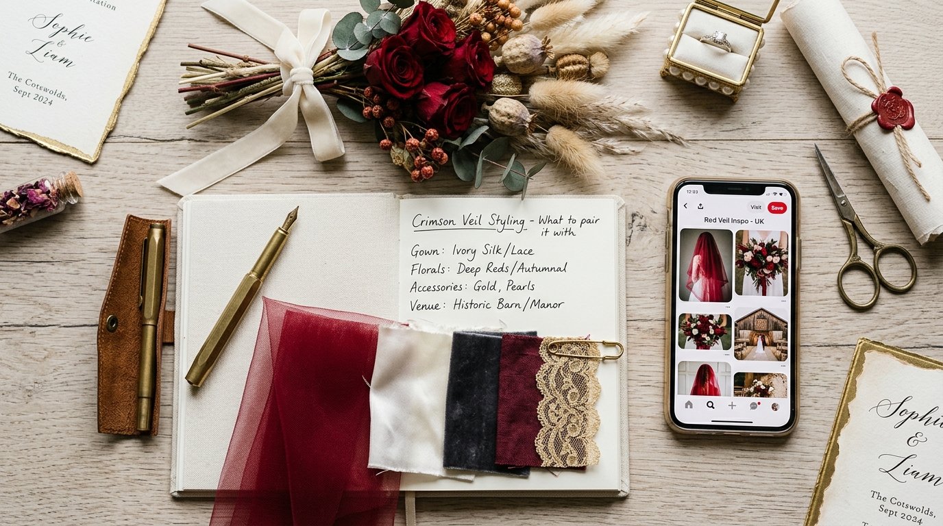 Red Veil Weddings: The Crimson-Veil Trend — What to pair it with, editorial photography for Weddings Hub