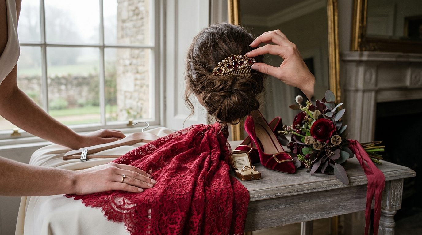 What to pair it with for Red Veil Weddings: The Crimson-Veil Trend