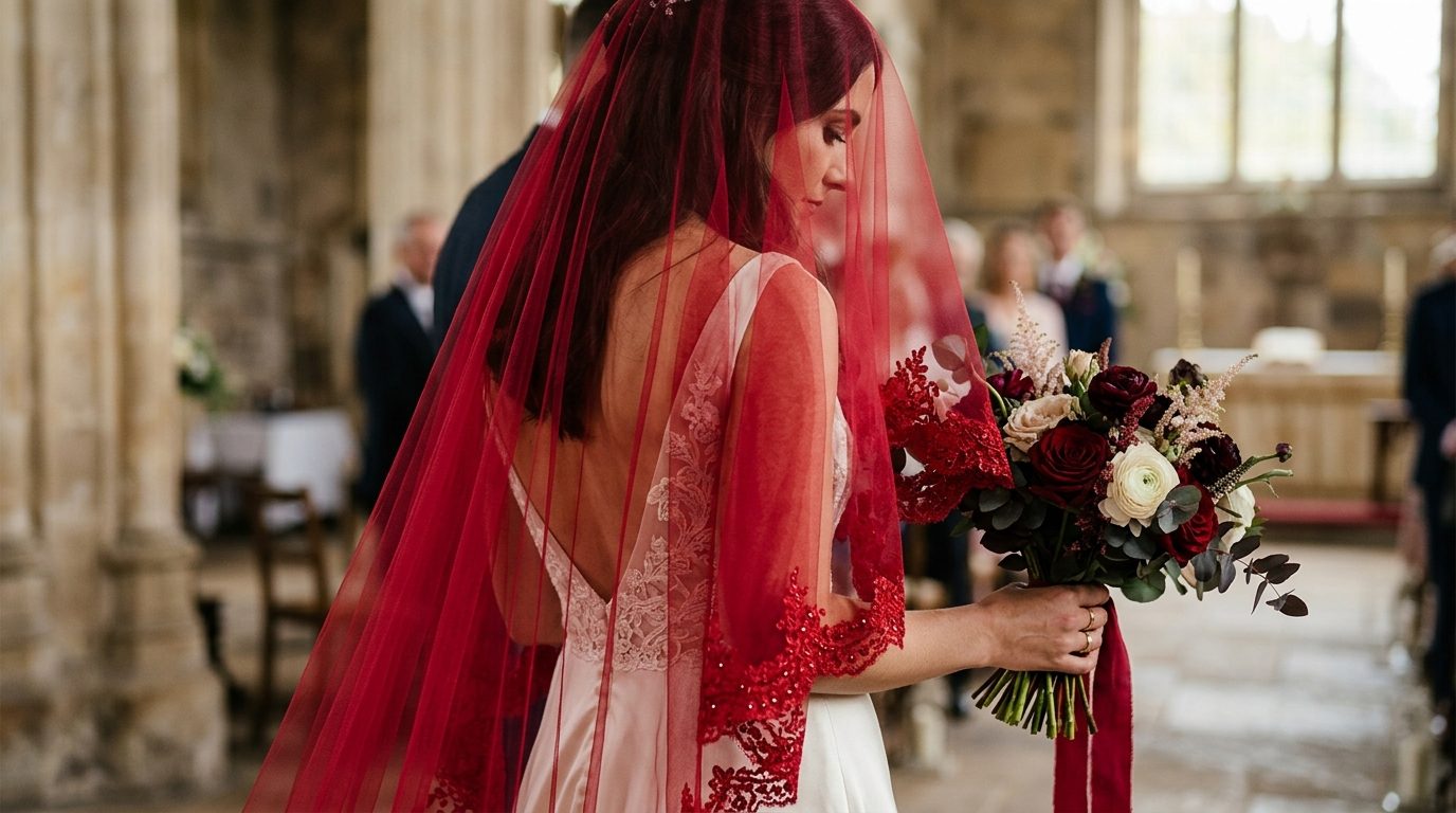 Where to buy a red veil in the UK for Red Veil Weddings: The Crimson-Veil Trend