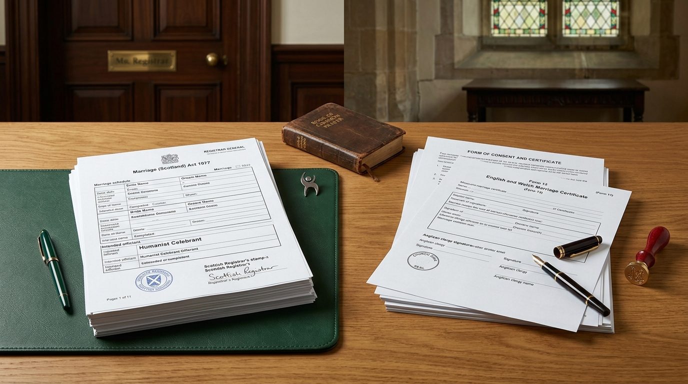 Route 3: Legal humanist ceremony in Scotland + English celebration for Religious + Humanist Wedding: How to Do Both Legally