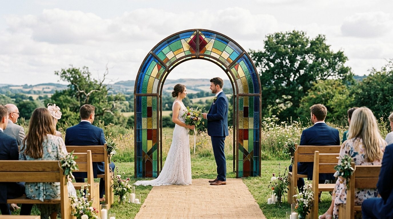 How to style the ceremony around a stained glass arch for Stained Glass Wedding Arch: The 2026 Pinterest Trend