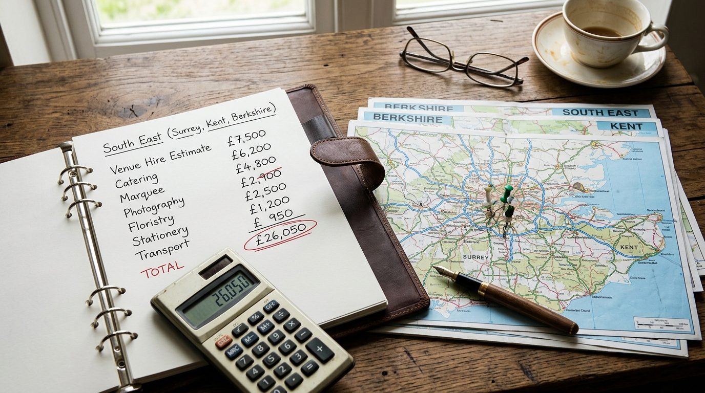 The South East: Surrey, Kent, Berkshire for UK Wedding Cost by Region 2026: London Premium
