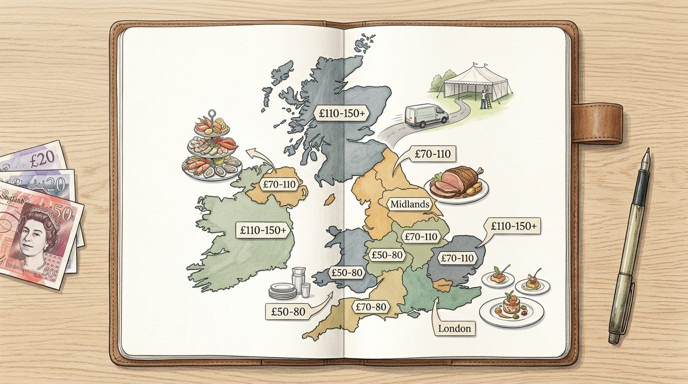 Cost by region for Wedding Catering Cost Per Head UK: 2026