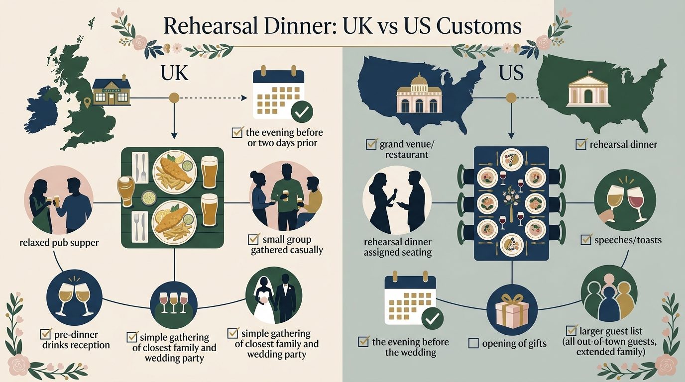 Rehearsal dinner: UK vs US customs for Wedding Rehearsal UK: Do You Need One & What Happens?