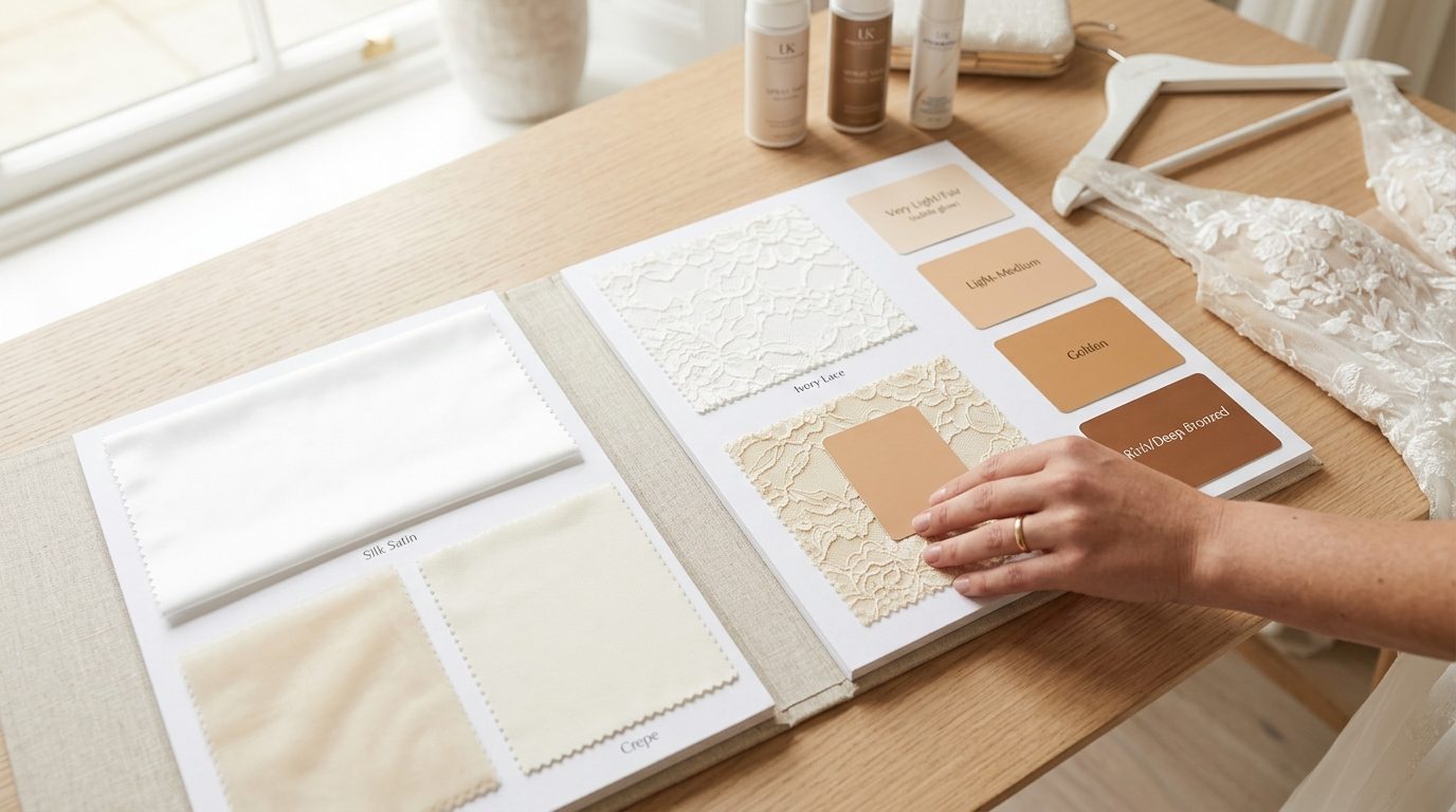 Shade guide: matching tan to dress colour for Wedding Tan Guide UK: Spray, Self-Tan & Timing