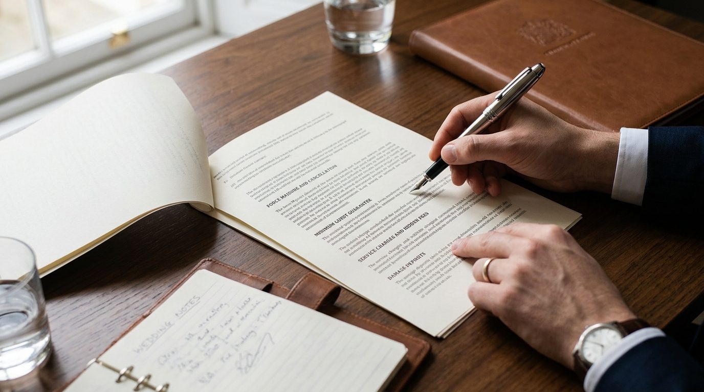 In the contract: what to read before signing for 15 Wedding Venue Red Flags UK Couples Should Not Ignore